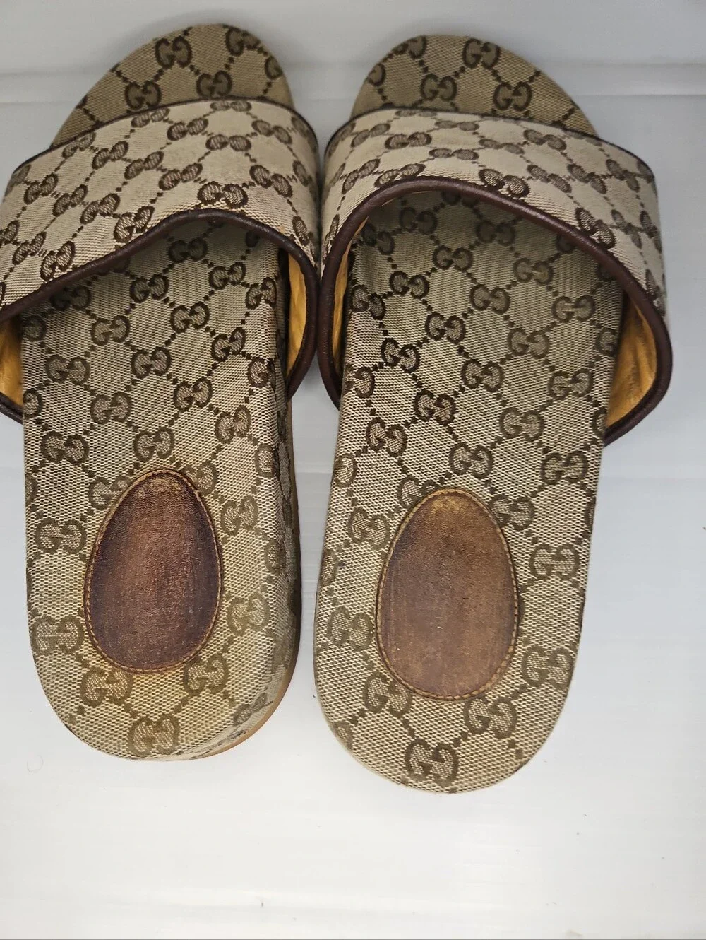 Authentic Gucci GG Supreme Canvas Slides Sandals Men's Size 9 Brown Monogram Log